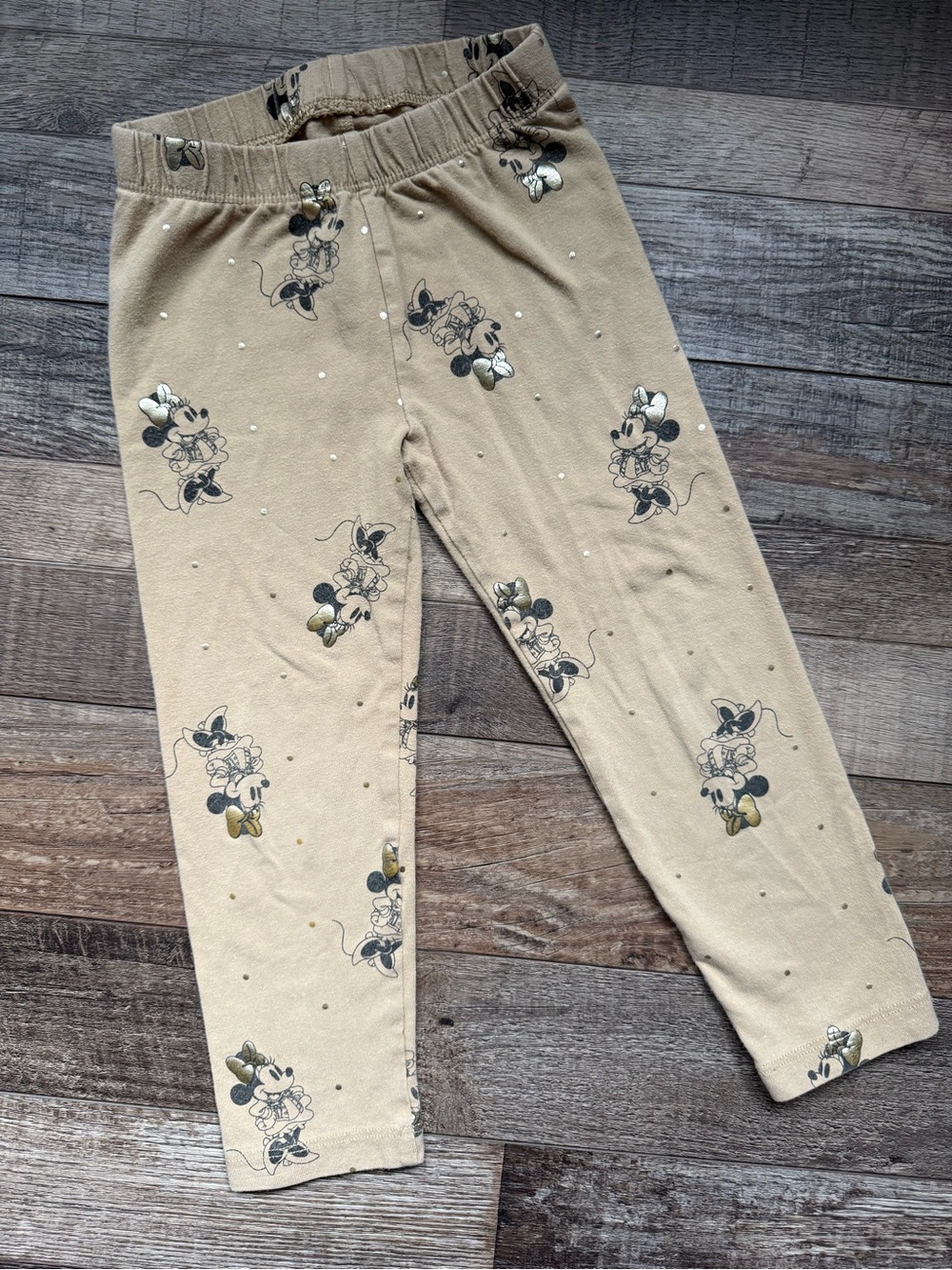 GAP Beige Minnie Mouse Leggings with Black and Gold Details